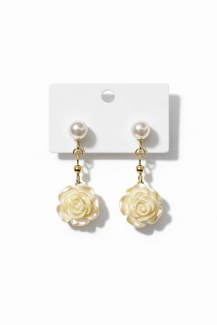 ZI NING 白色玫瑰珍珠耳夾