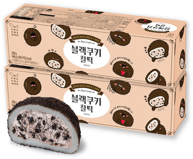 화과방 블랙쿠키찰떡(40gx8개입) / 오레오 쿠앤크 크럼블 크림 찹쌀떡, 2세트, 320g