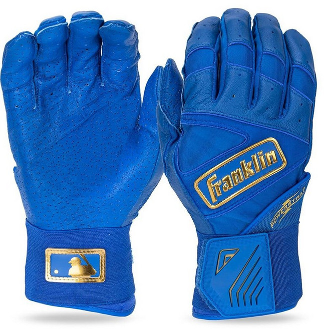 Franklin Sports MLB 배팅 장갑 - 인피니트 파워스트랩 야구 + 소프트볼 배팅 장갑 - 내구성 있는 풀 랩 케이지 연습 장비 - 롱 커프 손목 + 튼튼한 가죽 -, 로얄/골드