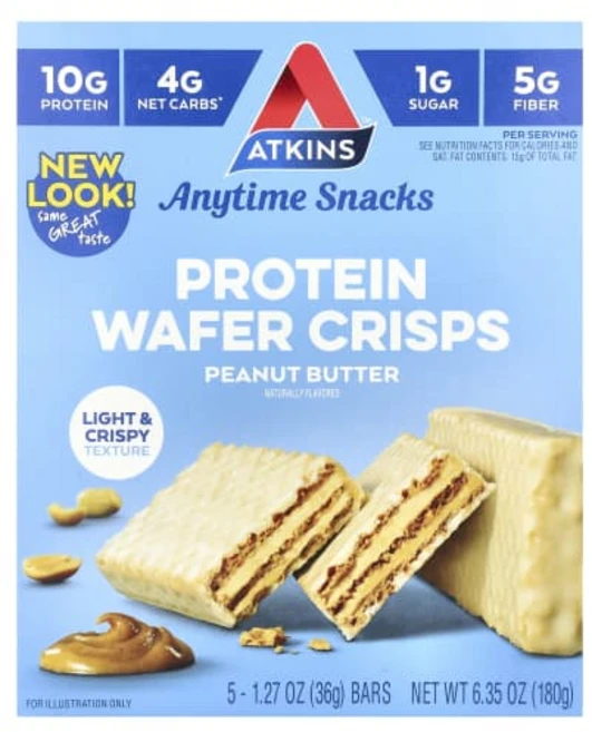 앳킨스 애니타임 스낵 프로틴 웨이퍼 크리스프 땅콩 버터 Atkins Anytime Snacks Protein Wafer Crisps Peanut Butter 5 Bar, 1개 - 쿠팡