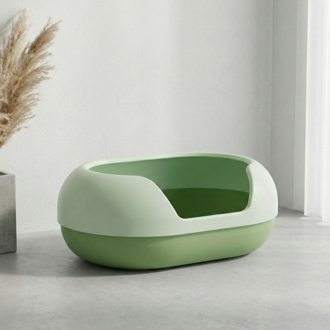 EIRAFUR 北歐美學膠囊貓砂盆 加大加高防噴濺 半封閉式易清理 加厚耐用 附貓砂鏟, 抹茶綠, 1個