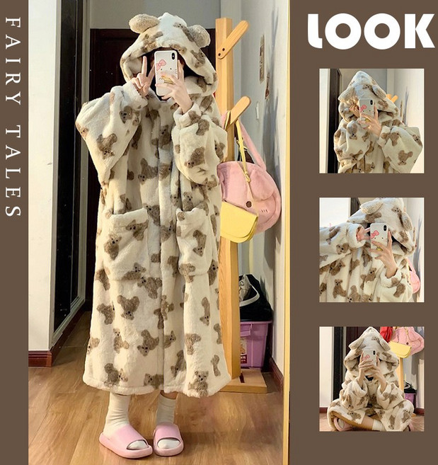 ANYOU 겨울잠옷 귀여운 곰돌이 동물잠옷 홈웨어 세트