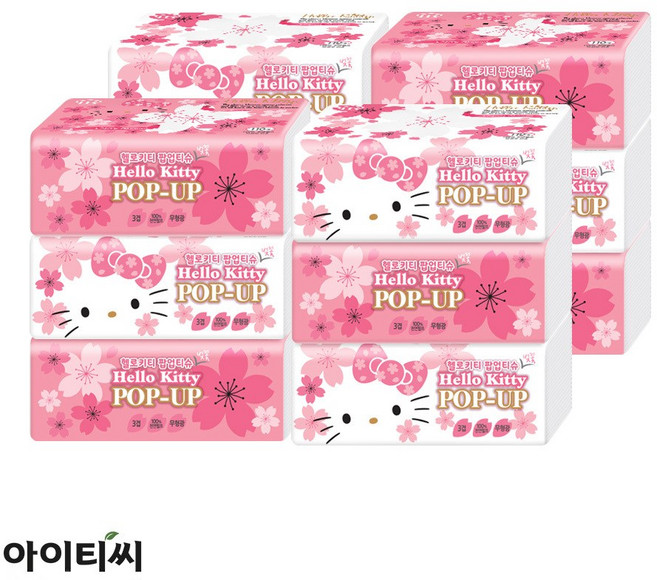 헬로키티 3겹 팝업 미용티슈 벚꽃 에디션(110매) 3입X4팩(12개입), 3개입, 4개