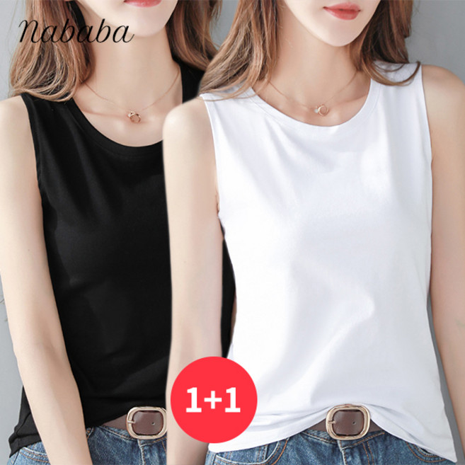 나바바 NT2405 여성 1+1 심플 데일리 민소매 나시 티셔츠