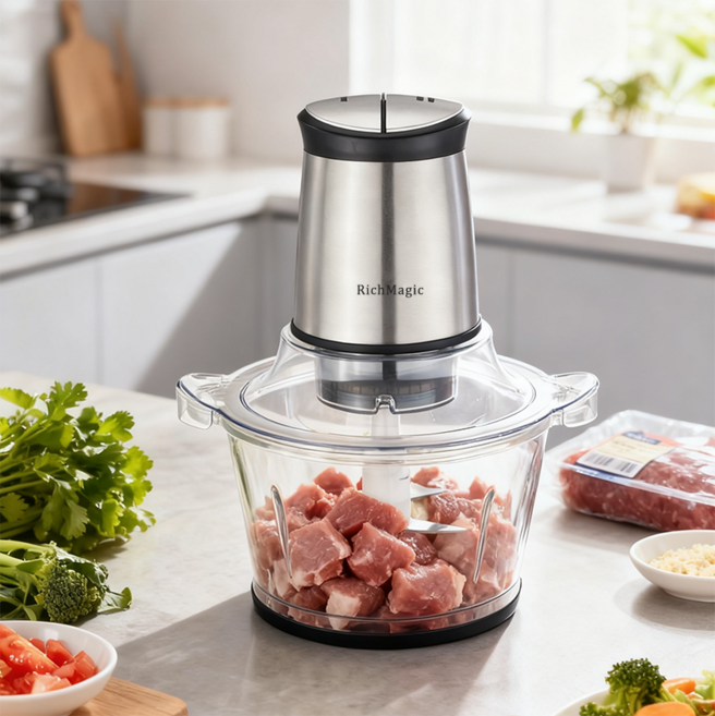 RichMagic 멀티 전동다지기 후드믹서 1.5L유리 다용도 고기 야채 다지기, 1.5L, 스텐, LB7004A