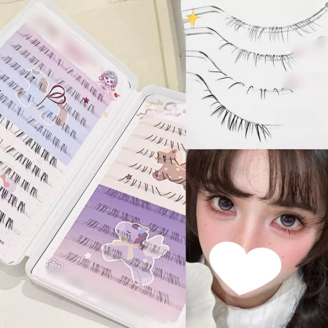 대용량 혼합 속눈썹 북 자연스러운 시뮬레이션 풍성 만화 언더속눈썹 +부분 속눈썹 세트, 1개, 블랙 언더속눈썹