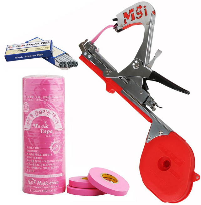 매직그린 원예용결속기세트 <국산 A/S 100%보장> MB-1000+결속기테이프(핑크5롤)+결속기스테플러핀(1갑), 1세트