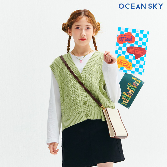 [오션스카이] (본사직영)여아 변형 케이블 니트 베스트-CFJG7361C0Y