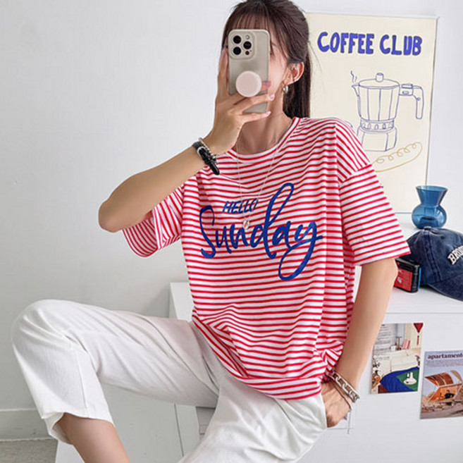[나크21] 레터링 스트라이프 티셔츠 KO52-T-04