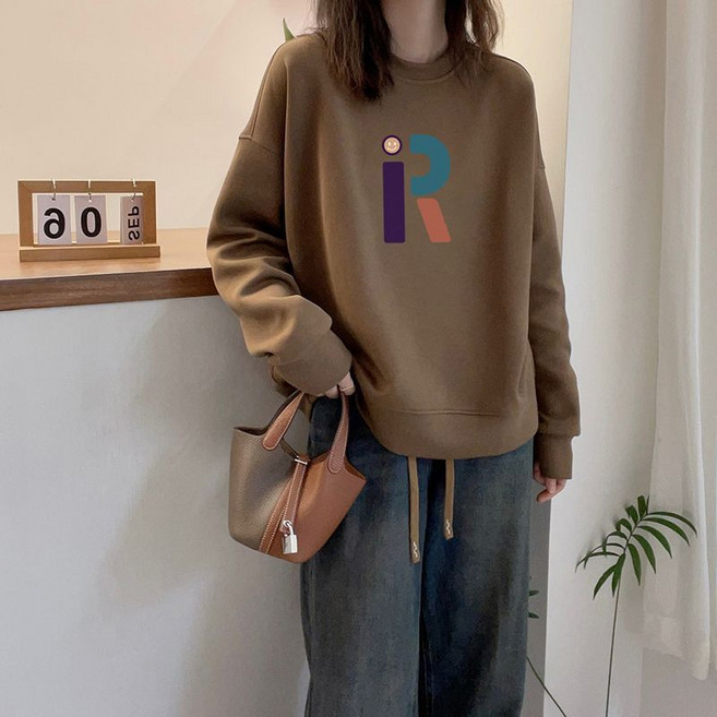 復古圓領套頭加厚衛衣女外套潮