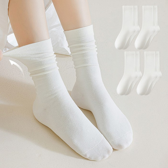 비브삭 여성 무지 중목 양말 무압박 4p