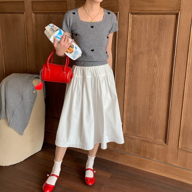 탑트레일 여름 아이스 하트 포인트 니트반팔티 여름니트 여름반팔 시원한티 통기성좋은티