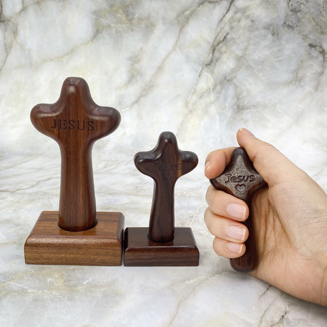 고급원목 탁상 휴대용 기도손 십자가 싯딤나무, 기도손십자가-월넛, 1개