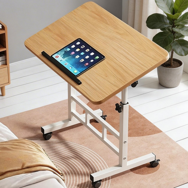 라온프리 각도조절 접이식 이동식 사이드테이블, 우드
