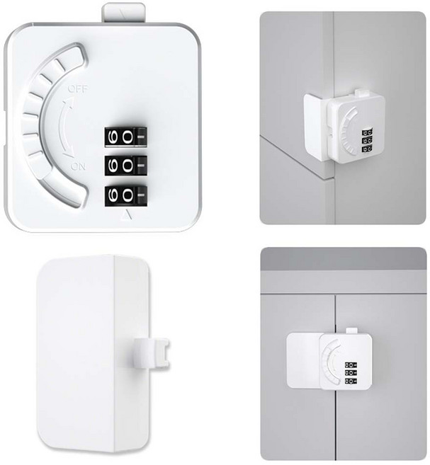 루베이 내구성 무타공 유아안전 잠금장치 이중 보호 시스템 비밀번호 리셋 가능 서랍/냉장고/수납장/창문, 1개, 흰색 B