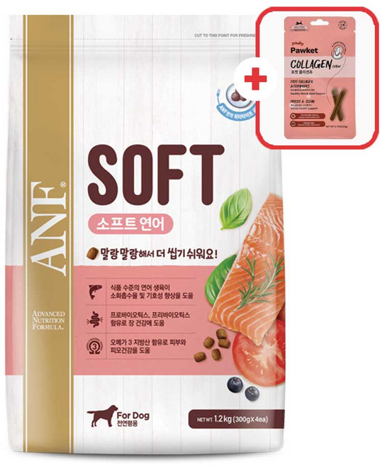 ANF 강아지 소프트 반습식 사료 + 증정 강아지껌, 1개, 1.2kg, 연어+채소