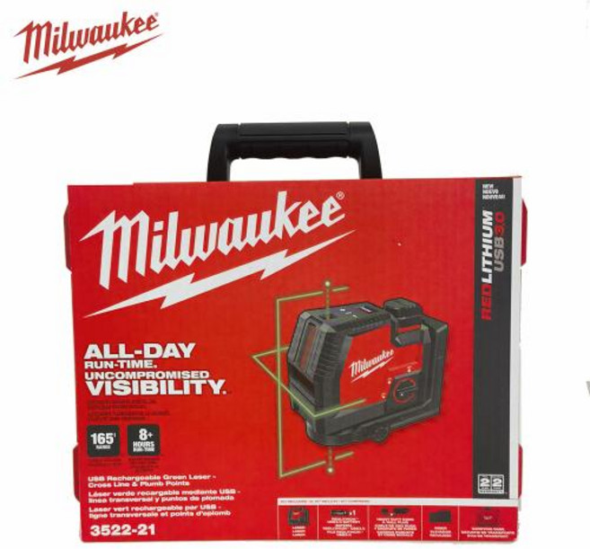 레이져수평기 디지털레벨측정기 밀워키 레벨 3522-21 REDLITHIUM USB 배터리 녹색 교차선 및 수직점, 1)3522-21