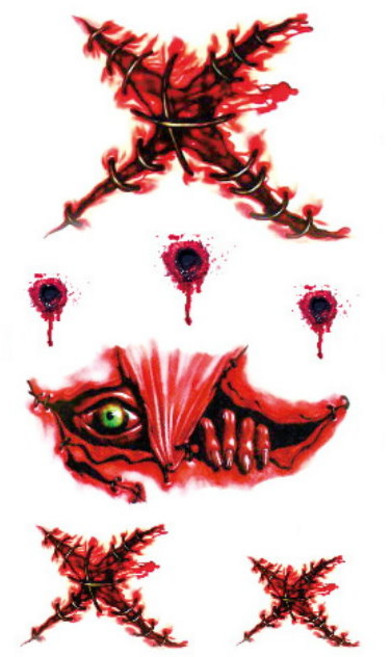 萬聖節血腥傷口紋身貼紙 逼真恐怖抓痕血手印紋身 防水持久派對變裝, 1個, RC610