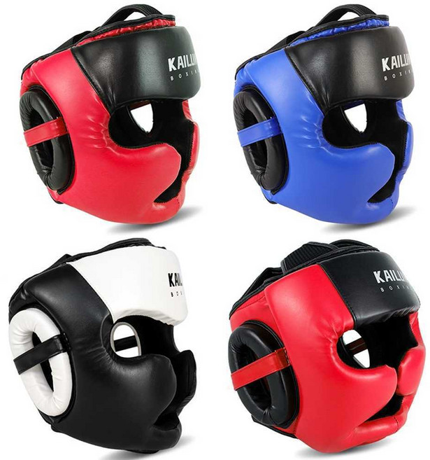 무에타이 보호대 격투기 복싱 권투 머리 헤드기어 안면보호, 1개, 3. 보급형 - 블랙L