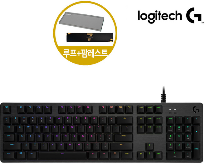 로지텍 기계식 게이밍 유선 일반형 키보드 Y-U0034, G512 GX 정품 + 루프 + 팜레스트, 갈축