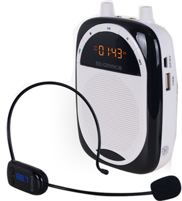 그레이스 휴대용 충전식 스피커 일체형 무선마이크, EG-100N, 화이트, 1개