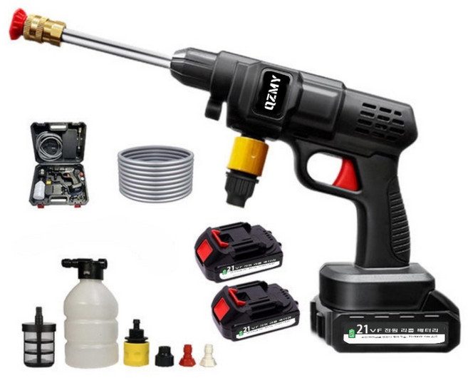 [QZMY]독일기술 충전 무선 세차기 강력 고압 세척기 가정용 휴대용 세차기 분사기 세차건 셋트 물분사량 1분 4L, 1세트, 본품 + 배터리2개이상