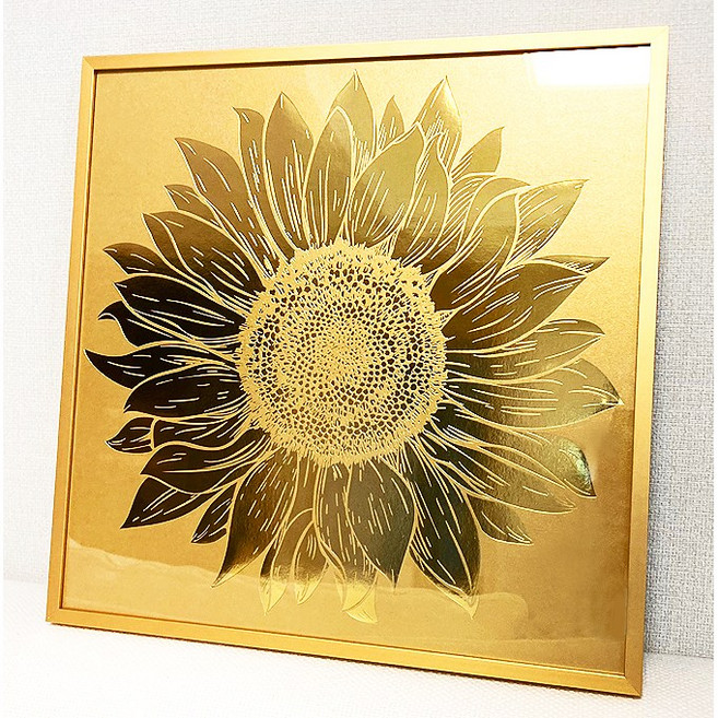 민트마켓 황금 금박 해바라기액자 리얼골드 30x30cm 선물하기 좋은 벽걸이 스탠드 금박액자