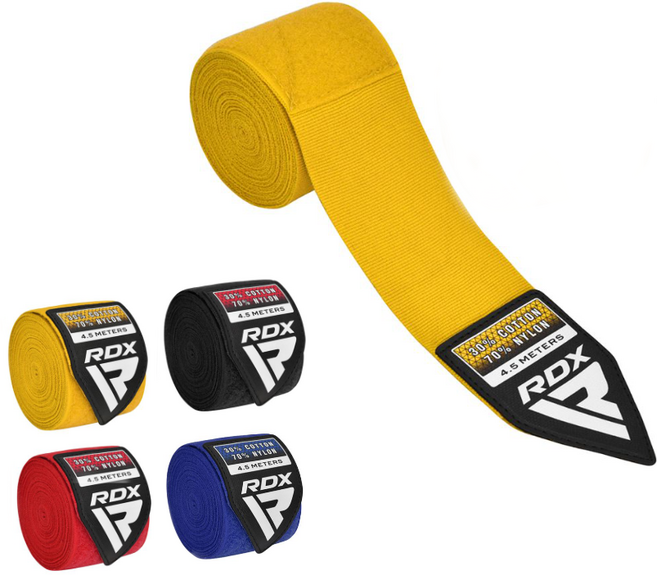 링사이드코리아 RDX 복싱핸드랩 4.5m / 반신축 권투 밴디지 스트랩 붕대 MMA 킥복싱 1쌍, 옐로