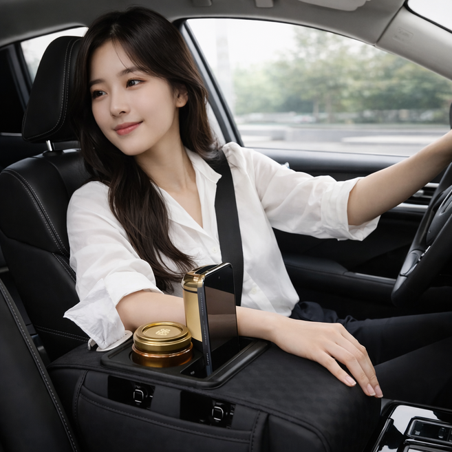 Mayho 차량용 팔걸이 쿠션 편안한 팔받침대 콘솔박스 대용량 수납 자동차컵홀더 다용도, 1개, 블랙