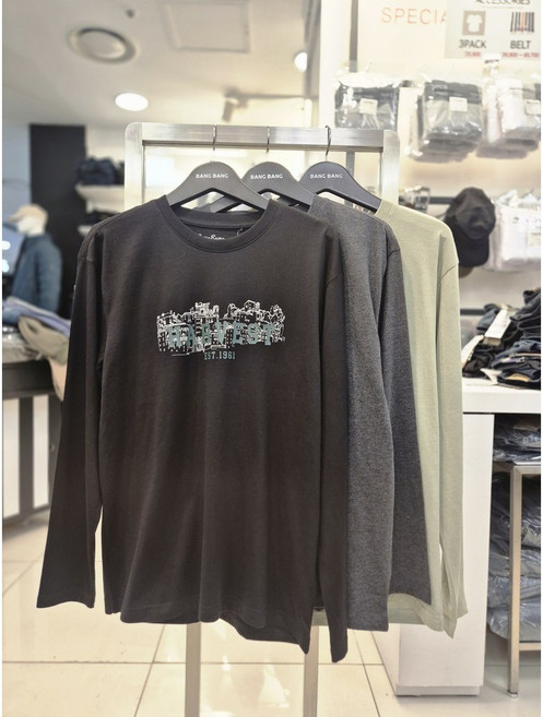 뱅뱅 봄 적극추천 (빅사이즈포함) 남성 간절기 프린트 면 라운드 긴팔 티셔츠 NTM246