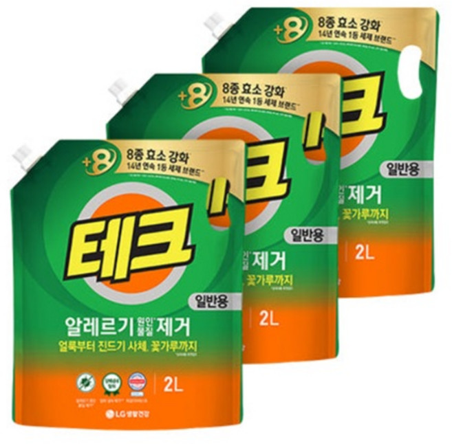 테크 진드기 알레르기 원인 제거 액체세제 일반 리필 2L 3개 sn, 1개