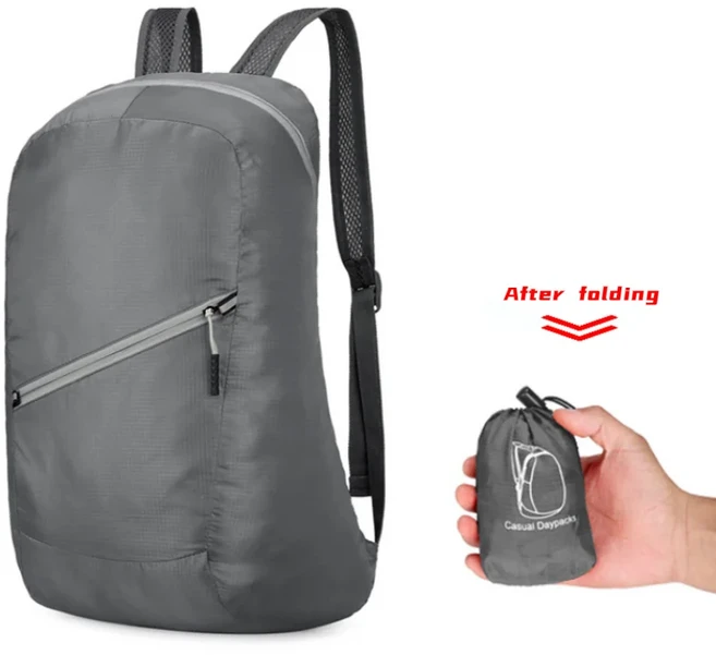 25L 초경량 배낭 다이니마 접이식 하이킹 - 방수 롤탑 데이팩 캐주얼 트레킹 단지 450g, 01 Grey