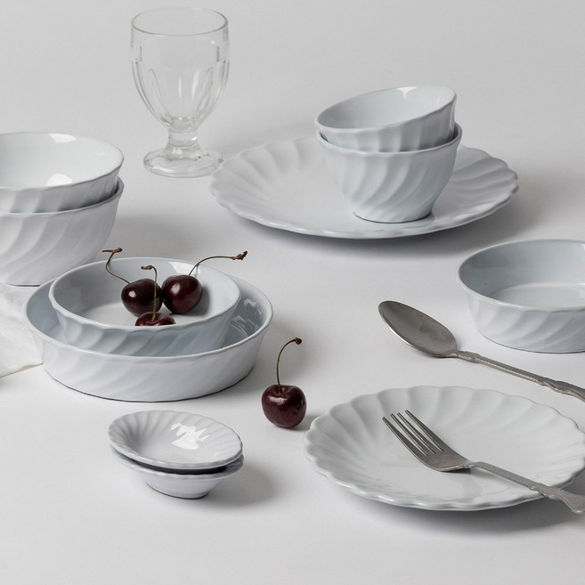 쓰임 블랑 2인 그릇 홈세트 12P 웨이브, 화이트, 1세트, 웨이브 2인 홈세트 12P