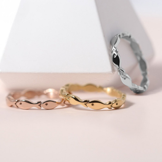 VARAM 행운 소원 성취 물고기 반지 써지컬 316L 스틸