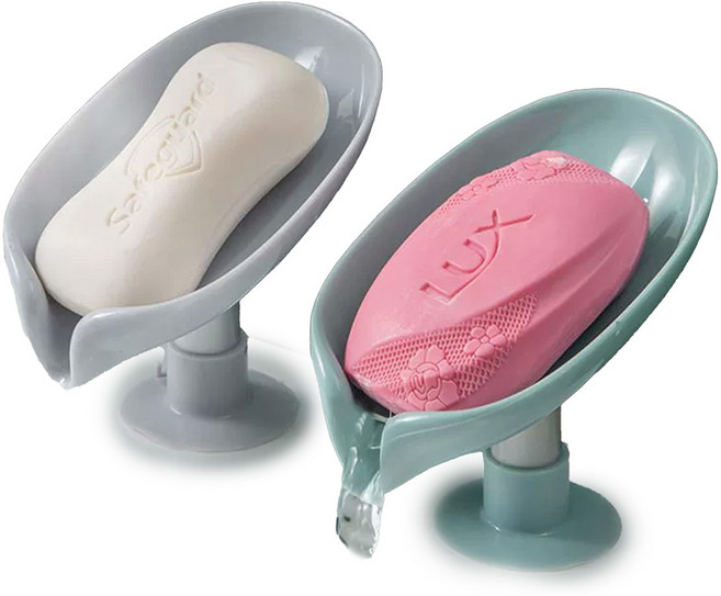 리빙맘 1+1 흡착 무타공 물빠짐 비누받침대 욕실용 분리세척, 1세트, 그레이 1개 + 민트 1개