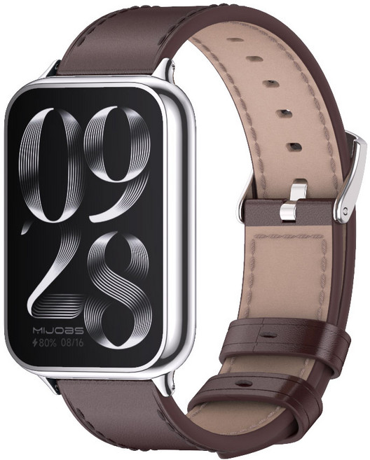 SKENOS 샤오미 스마트밴드9 8프로 / 레드미워치 6 5 호환 가죽 스트랩 마이크로파이버 교체 밴드, 실버-초코, 1개