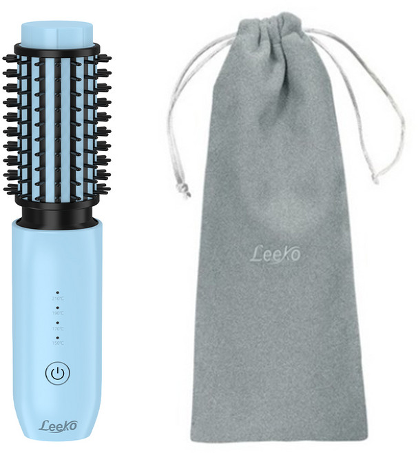 Leeko 모발 손상 없는 4단 온도조절 음이온 고데기/ 무선 미니 뿌리 볼륨 빗 고데기/ 물결 웨이브펌/ 여행 출장 외출 휴대용/ 모발보호 간편 고데기 블루, K-102