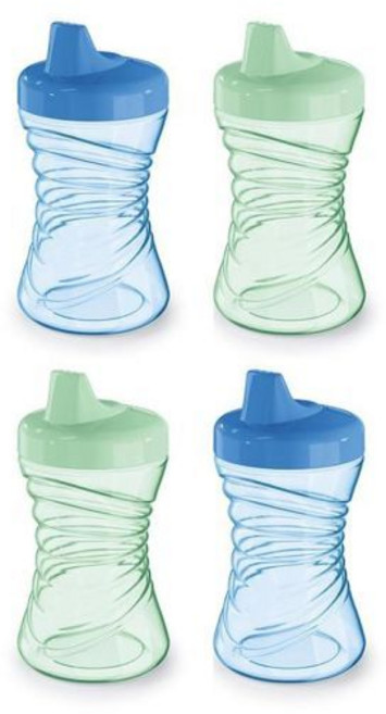 NUK 펀 그립 하드 스파우트 시피 컵 10온스. | 잡기 쉽고 BPA 프리 방수 4pk, Straw, Blue/Green, 4 Pack
