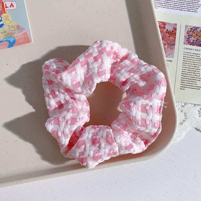 여름 소프트 스위트 체크 대장 헤어 후프 작고 상큼한 분위기 느슨한 머리끈 묶기 헤어 고무줄 3866
