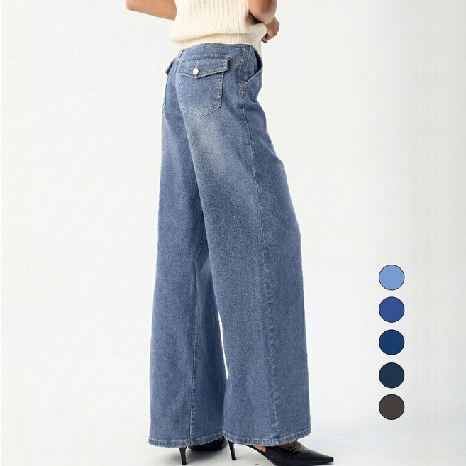 엘블로썸 여성 [숏 기본 롱] 스판 와이드 히든밴드 백포켓 청바지