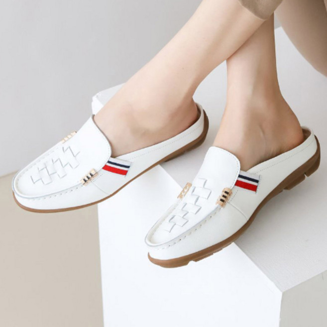 천연소가죽 격자 금장포인트 여성 쿠션 블로퍼 2.5cm