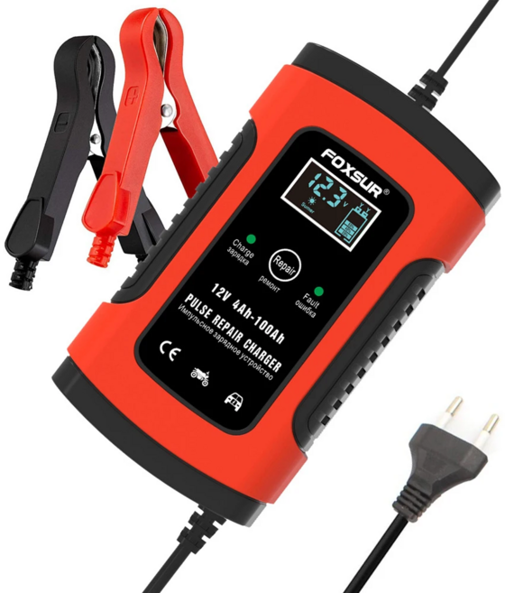 우스틴스 foxsur 자동차배터리충전기배터리재생기 과열방지 12V 5A, 빨간색, 1개
