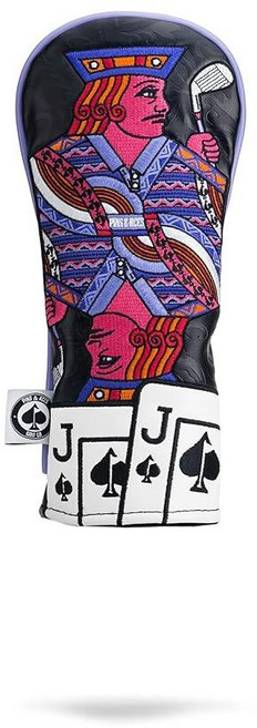 Pins & Aces Royal Flush 헤드 커버 - 프리미엄 수제 가죽 헤드커버 - 스페이드 에이스 및 마그네틱 클로저 투어 품질 골프 클럽 커버 - 골프 백 하이브리, 블랙