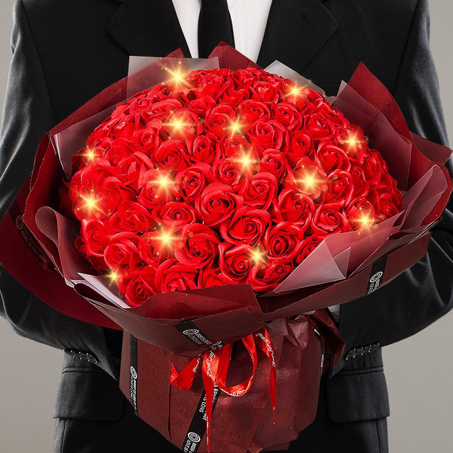 아르띠콜로 LED 램프 장미 100송이 꽃다발, 1개, 레드