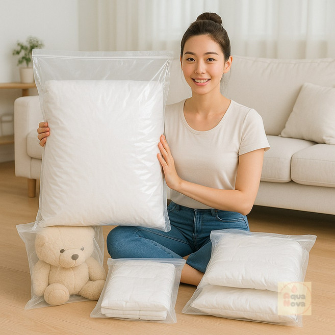 [아쿠아노바] 국산 진공압축팩 이불 의류 정리 보관 투명지퍼다용도팩 여행용압축팩 이불압축보관 압축정리팩 이중지퍼팩 의류정리팩 의류압축팩, 1세트, 2개입