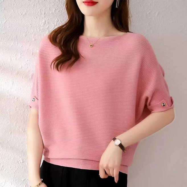 KAQIA 여성 여름 반팔니트 라운드넥 루즈핏 니트반팔티 MM0102