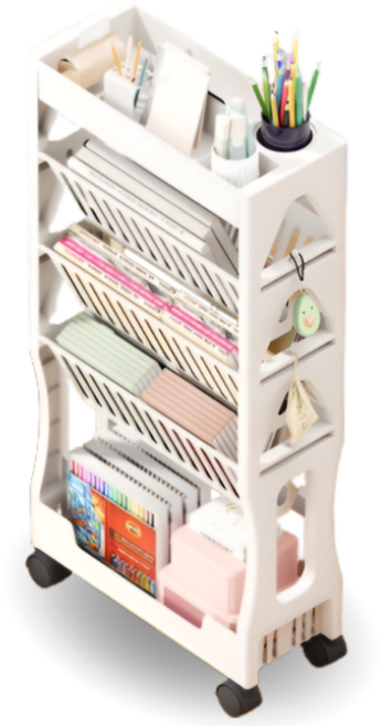 루다앙 책꽂이 틈새 트롤리 이동식 북카트, 1개, 클리어 화이트