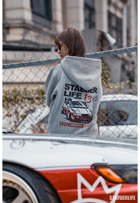STABBERLIFE S13 CHIBI CAR 秋冬系列連帽衫, 灰色, 大學TEE, 1個