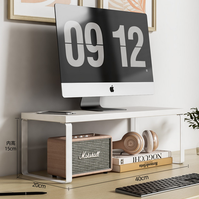 직장인 필수템 모니터 스탠드 / 데스크 정리대 받침대 길이 40cm 높이 2종, 화이트+화이트 16.5cm