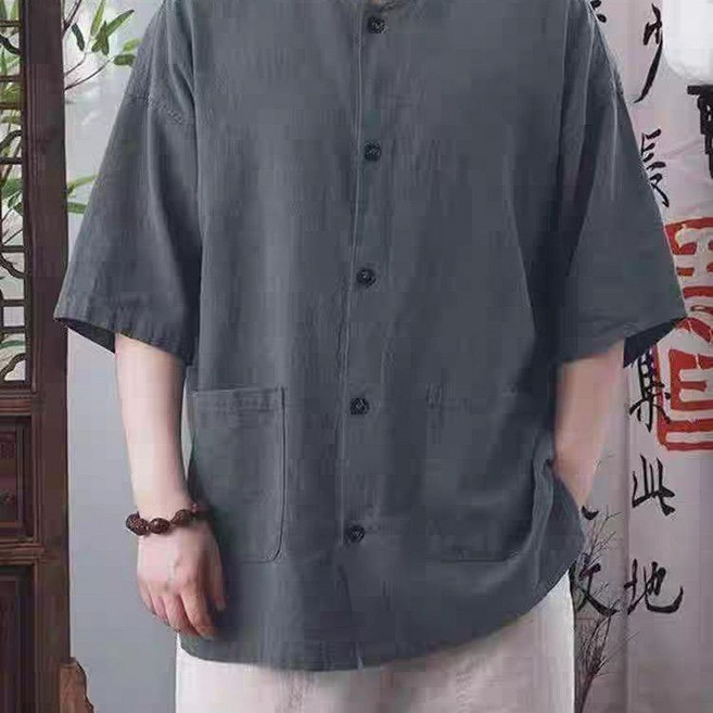 【降溫保暖】2025新中式復古立領長袖男士襯衫國潮透氣新款襯衣寬鬆休閒外套男